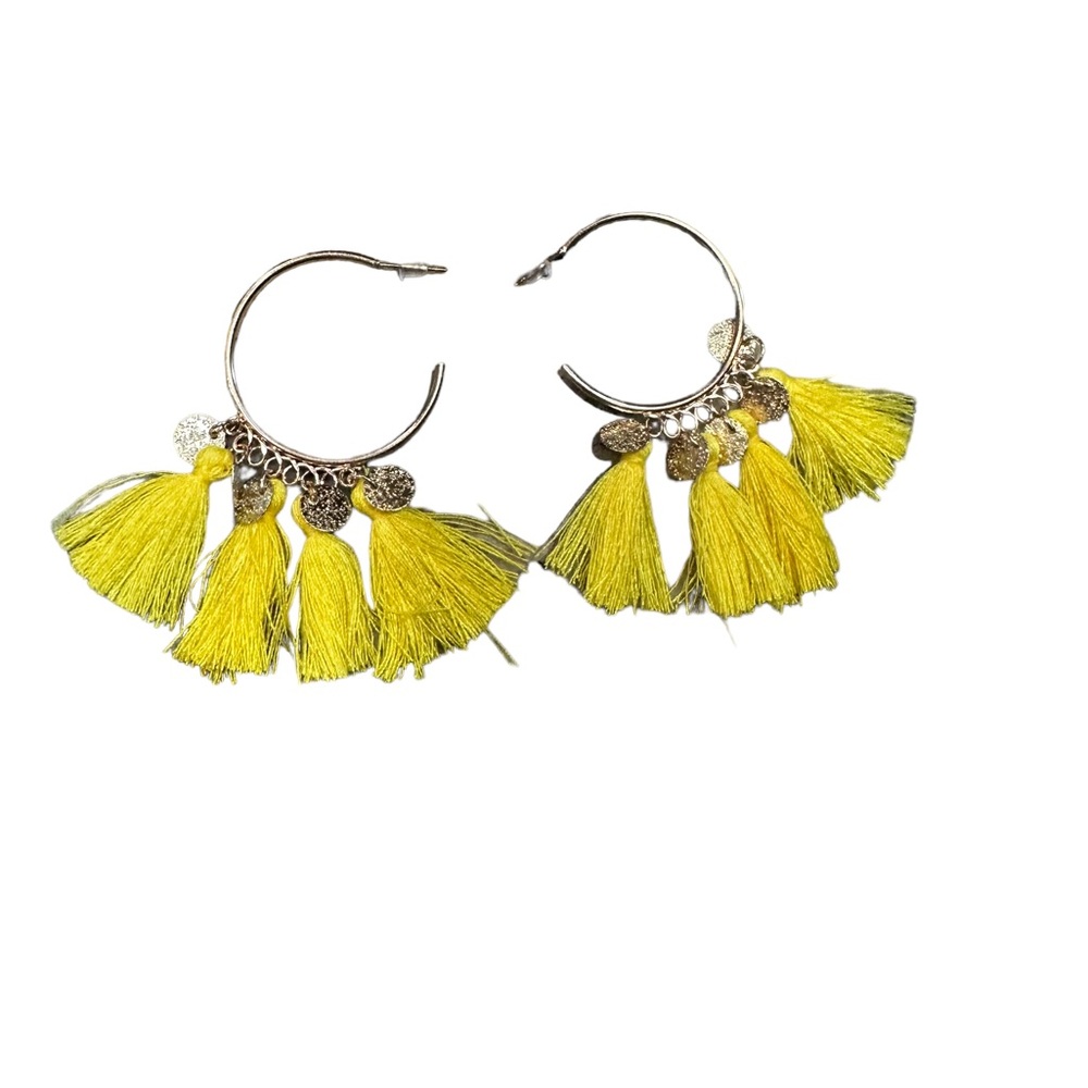 Yellow and Gold Fringe Hoop Earrings